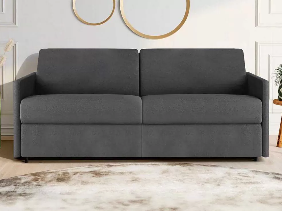 Vente-unique Sofá De 4 Lugares Rapidamente Convertivel Em Cama Em Tecido Cinzento - Cama De 160 Cm E Colchão De 22Cm - Calife* Sofá Cama De Abertura Rapida