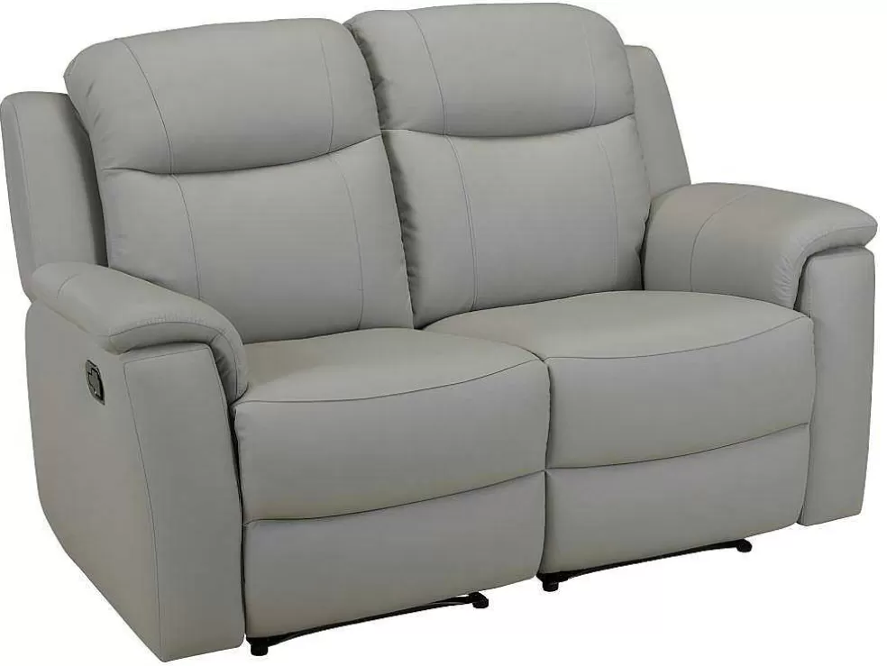 Vente-unique Sofá De 3+2 Lugares Relax Com Mesa De Bar Em Pele Cinza Claro - Evasion* Conjunto De Sofá