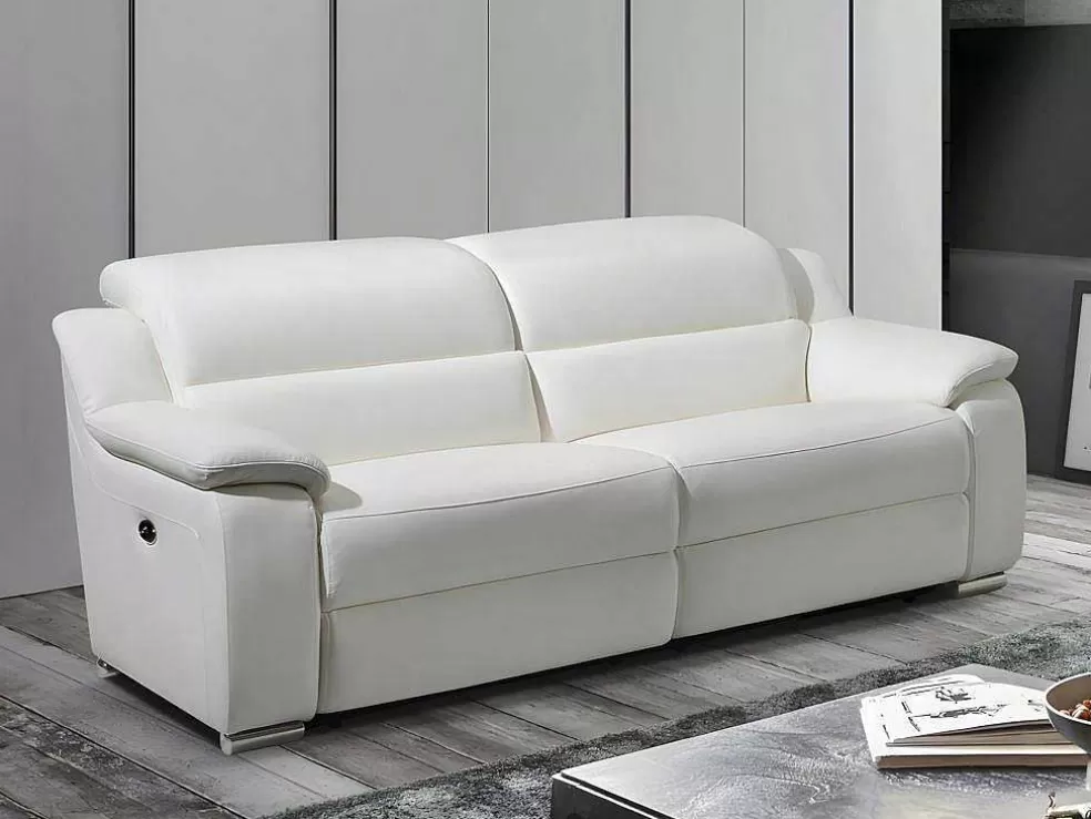 Vente-unique Sofá De 3 Lugares Relax Electrico Em Pele Marfim - Arena Iii* Sofá De Relaxamento Eletrico