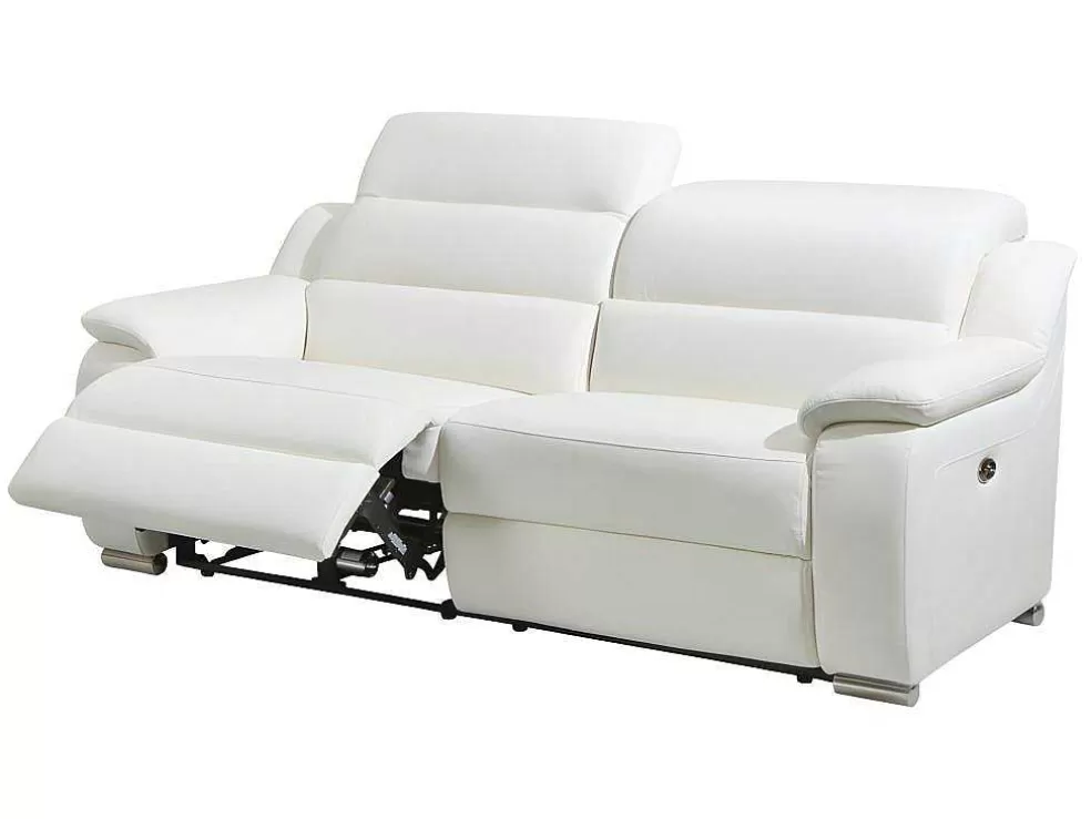 Vente-unique Sofá De 3 Lugares Relax Electrico Em Pele Marfim - Arena Iii* Sofá De Relaxamento Eletrico