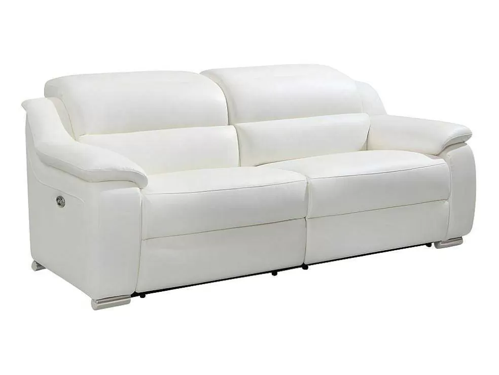 Vente-unique Sofá De 3 Lugares Relax Electrico Em Pele Marfim - Arena Iii* Sofá De Relaxamento Eletrico