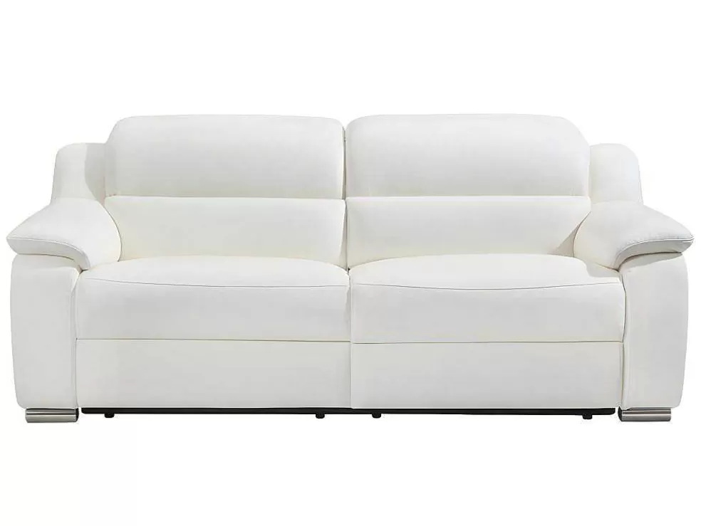 Vente-unique Sofá De 3 Lugares Relax Electrico Em Pele Marfim - Arena Iii* Sofá De Relaxamento Eletrico