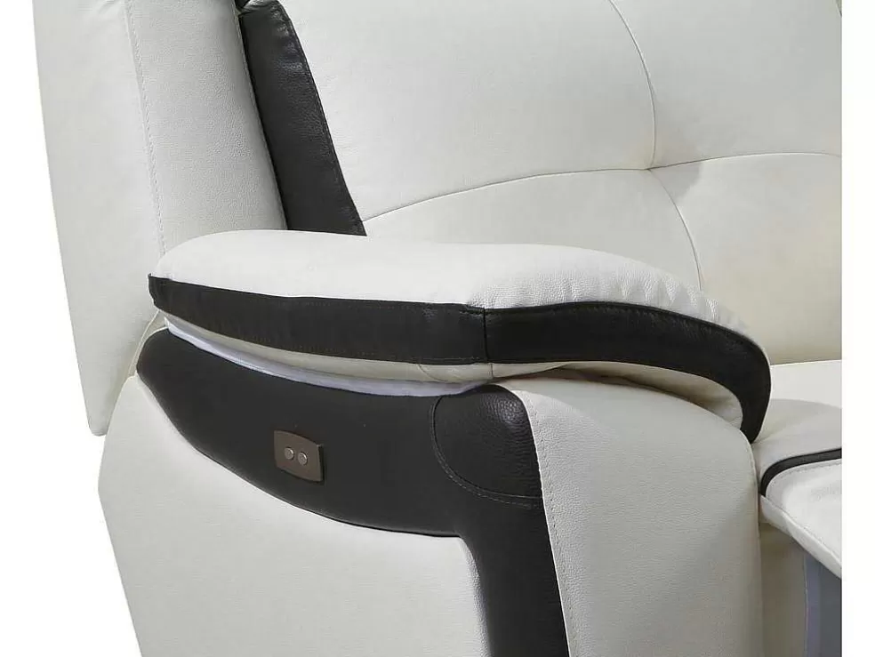 Vente-unique Sofá De 3+2 Lugares Relax Eletrico Em Pele Branco E Antracite - Angelique* Conjunto De Sofá