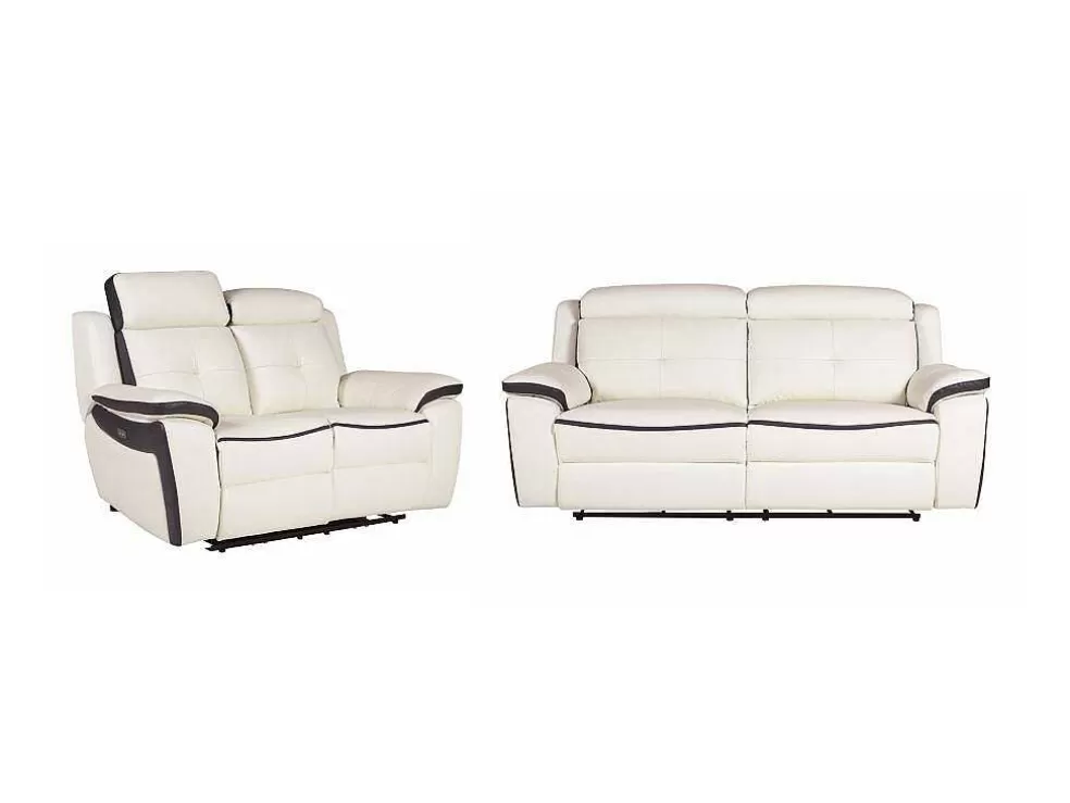 Vente-unique Sofá De 3+2 Lugares Relax Eletrico Em Pele Branco E Antracite - Angelique* Conjunto De Sofá