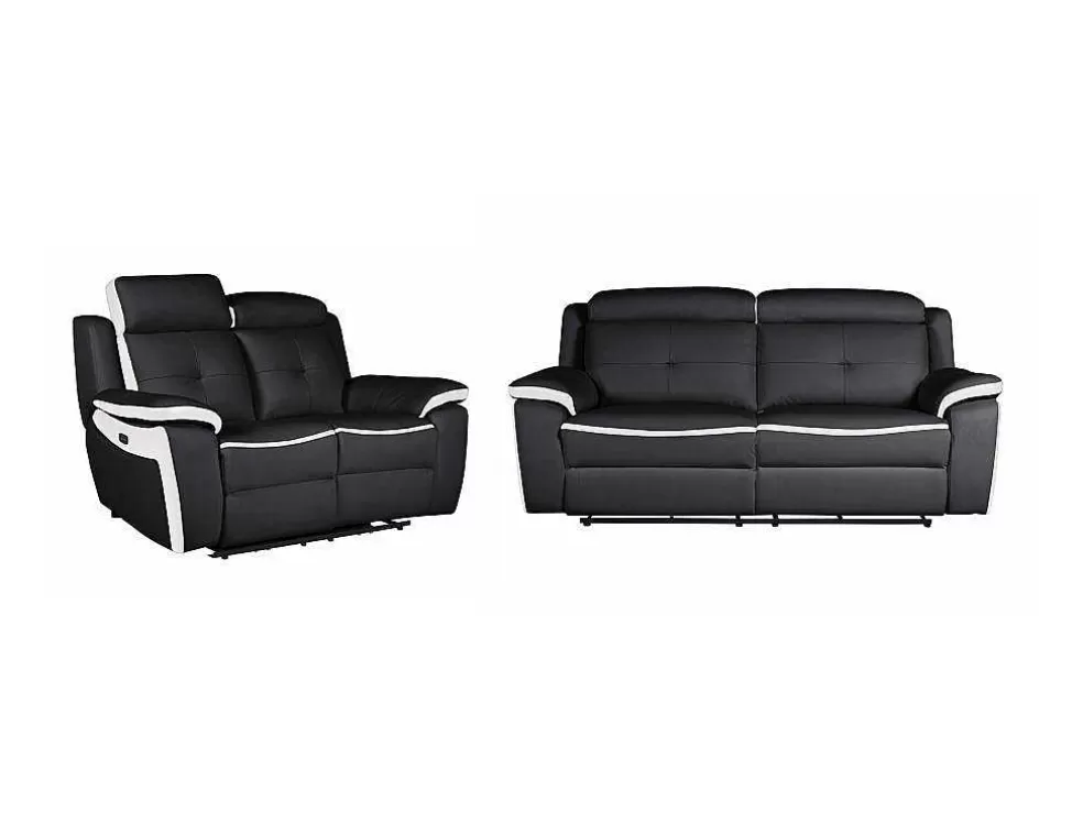 Vente-unique Sofá De 3+2 Lugares Relax Eletrico Em Pele Preto E Branco - Angelique* Conjunto De Sofá