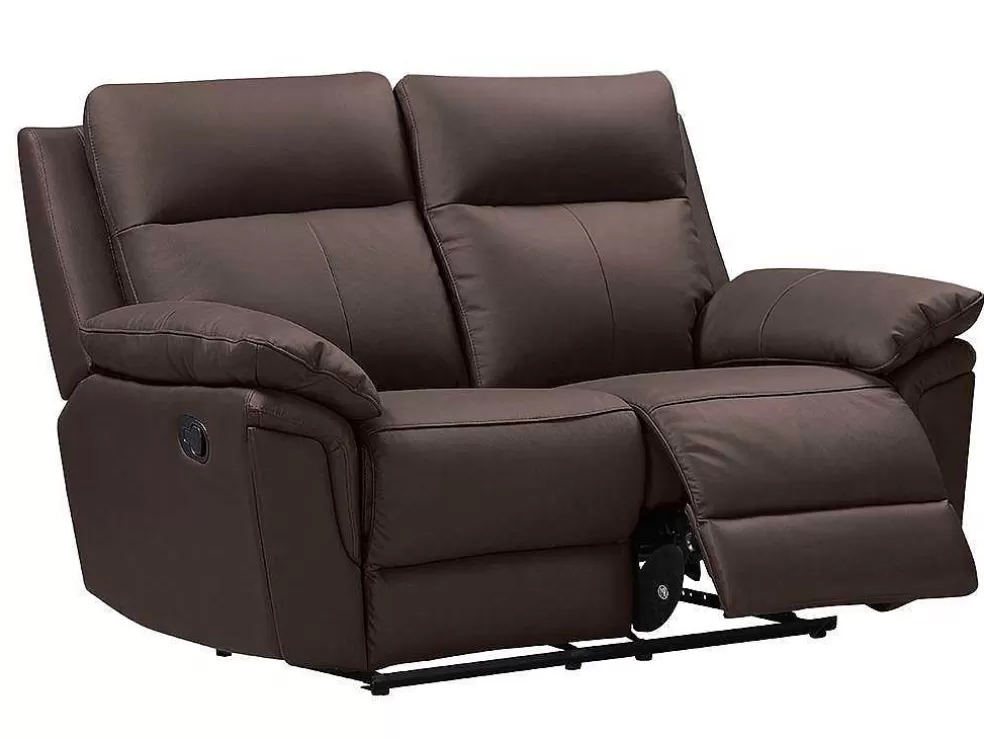Vente-unique Sofá De 2 Lugares Relax Em Pele De Bufalo Castanho - Pakita* Sofá De Relaxamento Manual