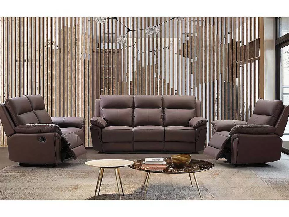 Vente-unique Sofá De 2 Lugares Relax Em Pele De Bufalo Castanho - Pakita* Sofá De Relaxamento Manual