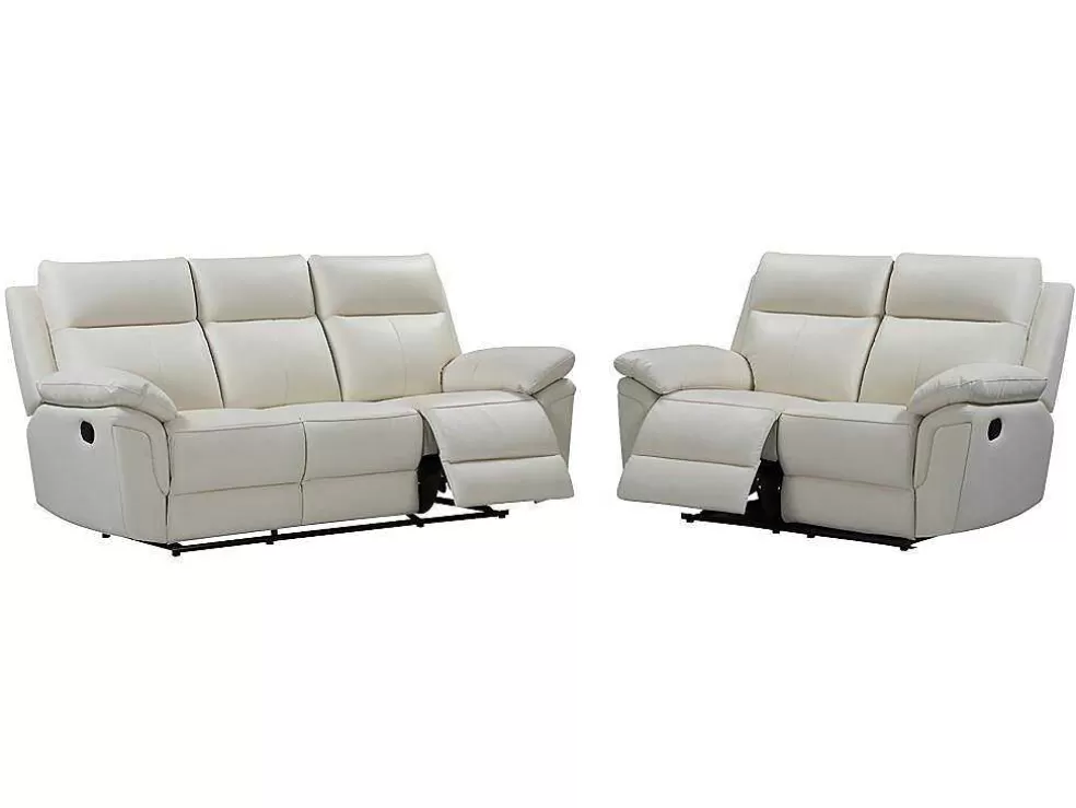 Vente-unique Sofá De 3+2 Lugares Relax Em Pele De Bufalo Marfim - Pakita* Conjunto De Sofá