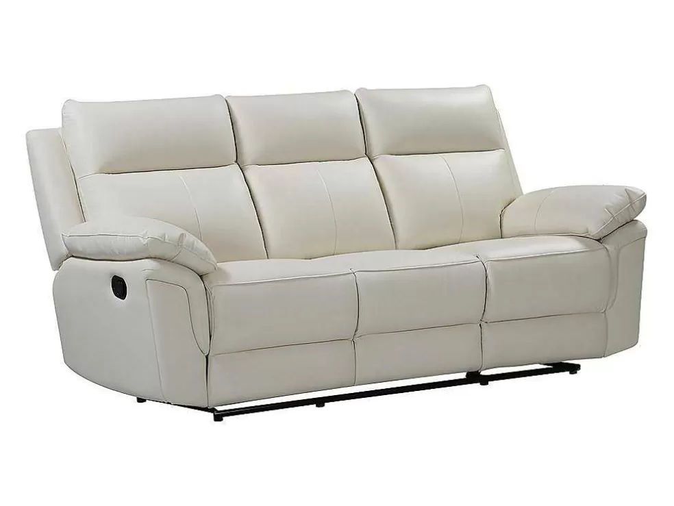 Vente-unique Sofá De 3 Lugares Relax Em Pele De Bufalo Marfim - Pakita* Sofá De 2 Ou 3 Lugares