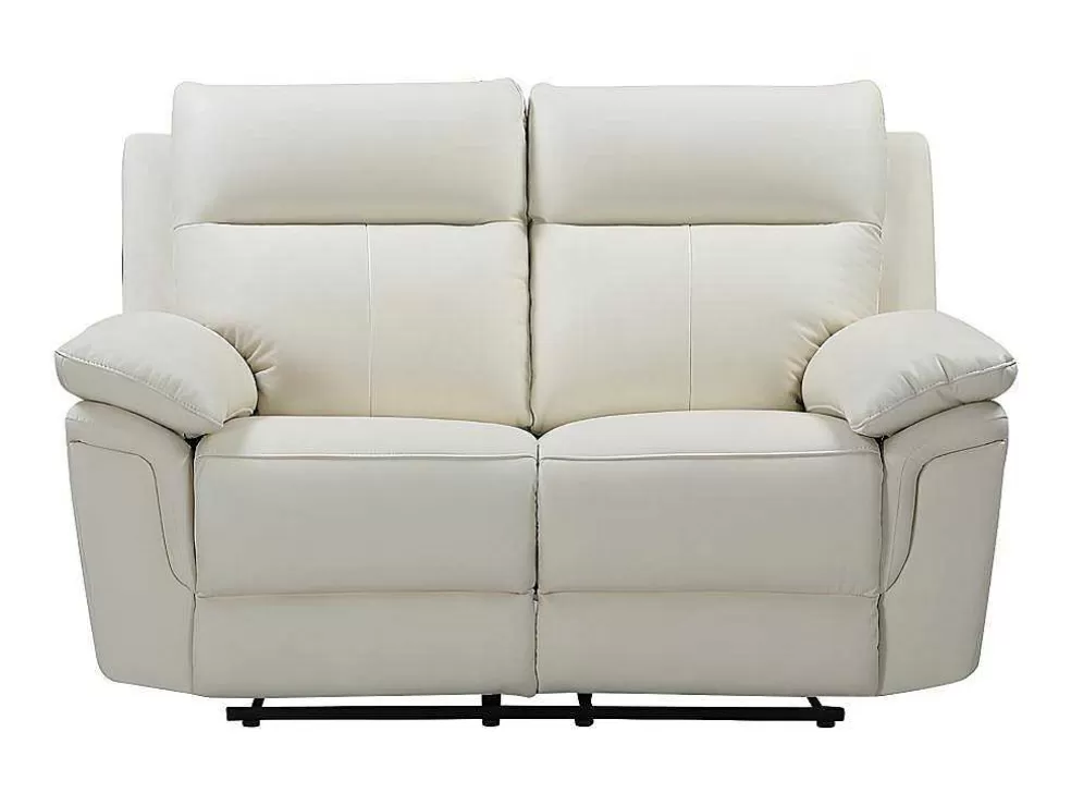 Vente-unique Sofá De 2 Lugares Relax Em Pele De Bufalo Marfim - Pakita* Sofá De Relaxamento Manual