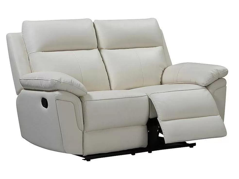 Vente-unique Sofá De 2 Lugares Relax Em Pele De Bufalo Marfim - Pakita* Sofá De Relaxamento Manual