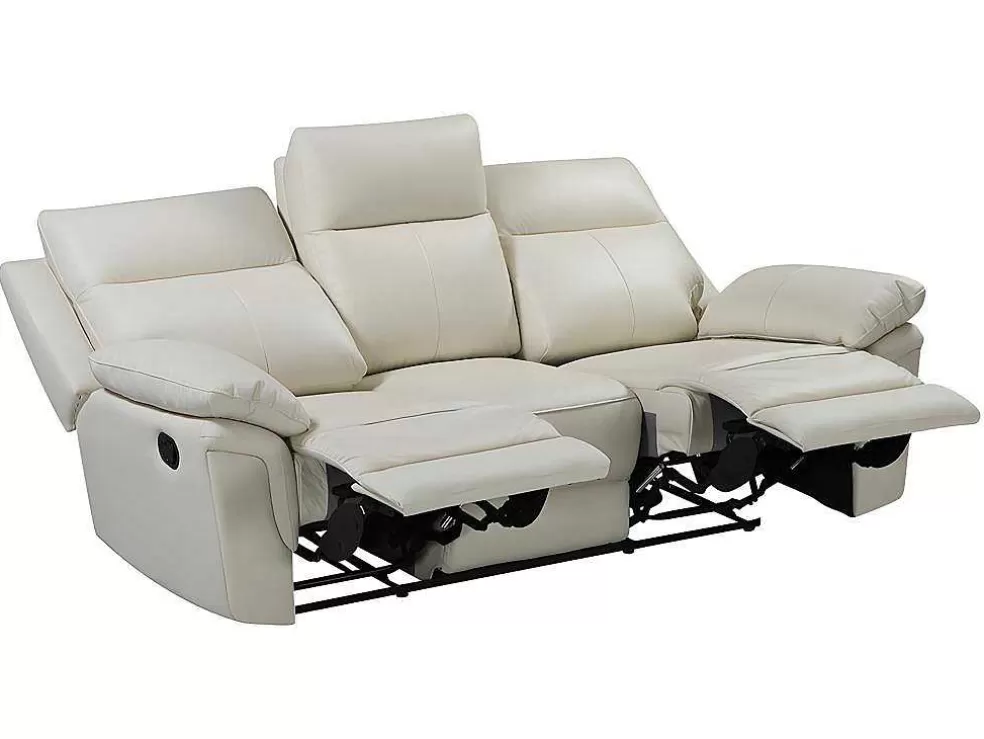 Vente-unique Sofá De 3 Lugares Relax Em Pele De Bufalo Marfim - Pakita* Sofá De 2 Ou 3 Lugares