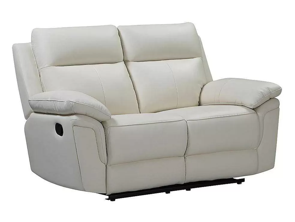 Vente-unique Sofá De 2 Lugares Relax Em Pele De Bufalo Marfim - Pakita* Sofá De Relaxamento Manual