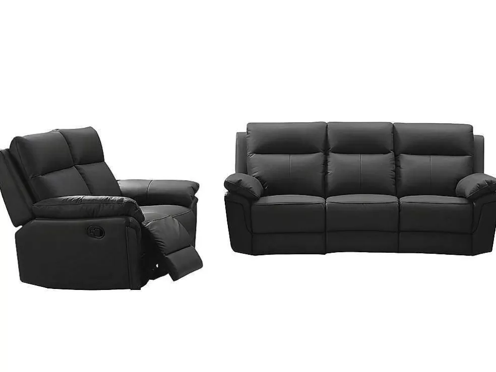 Vente-unique Sofá De 3+2 Lugares Relax Em Pele De Bufalo Preto - Pakita* Conjunto De Sofá