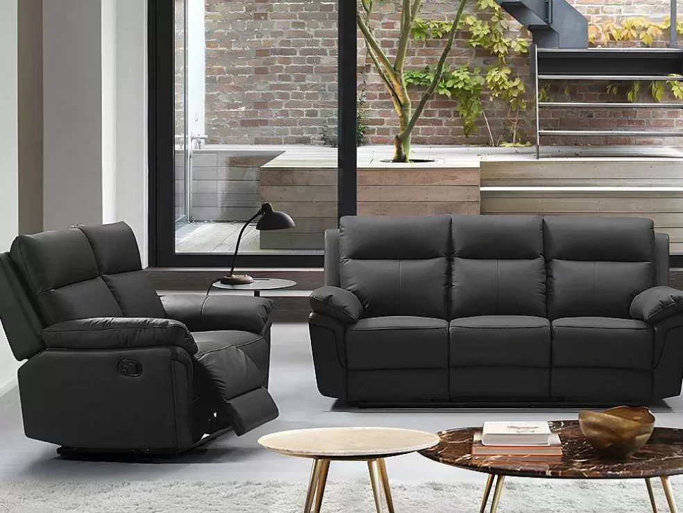Vente-unique Sofá De 3+2 Lugares Relax Em Pele De Bufalo Preto - Pakita* Conjunto De Sofá