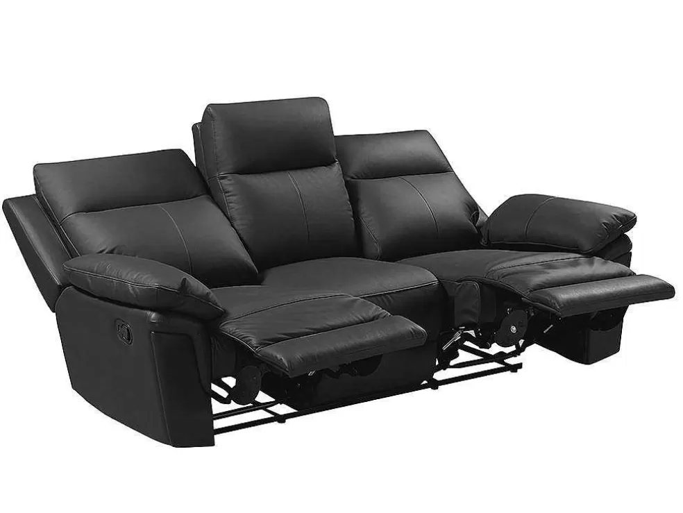 Vente-unique Sofá De 3 Lugares Relax Em Pele De Bufalo Preto - Pakita* Sofá De Relaxamento Manual