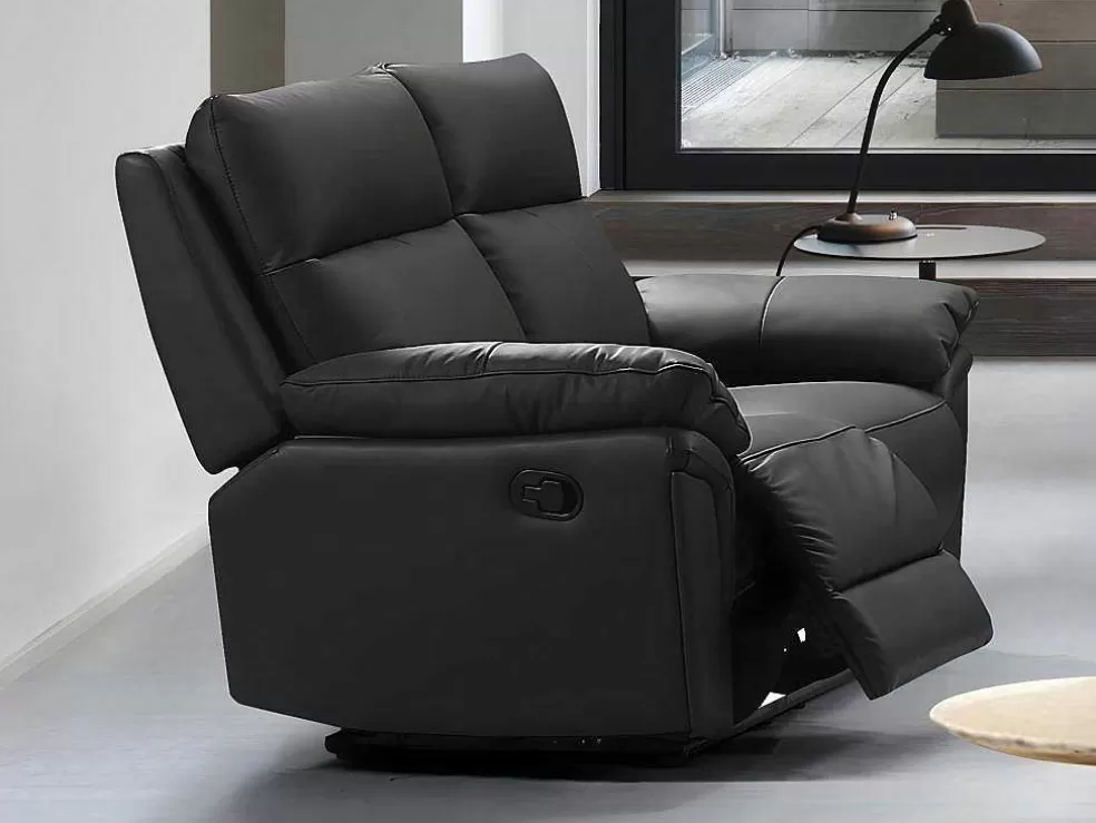 Vente-unique Sofá De 2 Lugares Relax Em Pele De Bufalo Preto - Pakita* Sofá De Relaxamento Manual