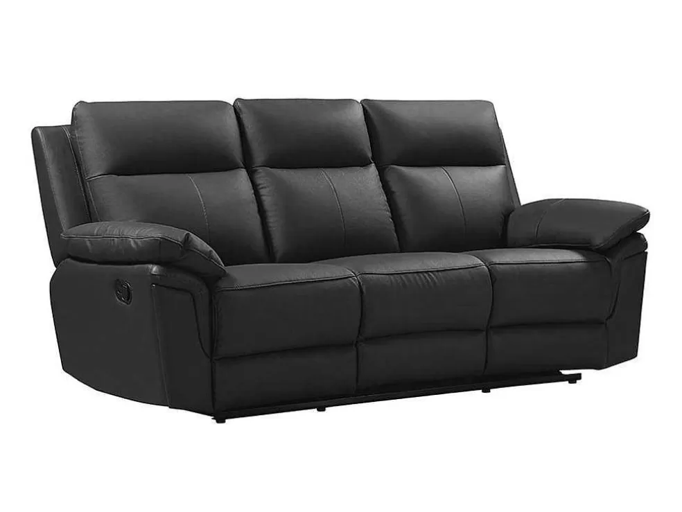 Vente-unique Sofá De 3 Lugares Relax Em Pele De Bufalo Preto - Pakita* Sofá De Relaxamento Manual