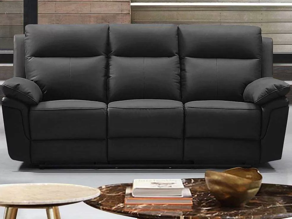 Vente-unique Sofá De 3 Lugares Relax Em Pele De Bufalo Preto - Pakita* Sofá De Relaxamento Manual