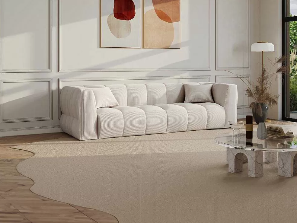 Maison Céphy Sofá De 4 Lugares Veludo Canelado Bege - Naemia De Maison Cephy* Sofá