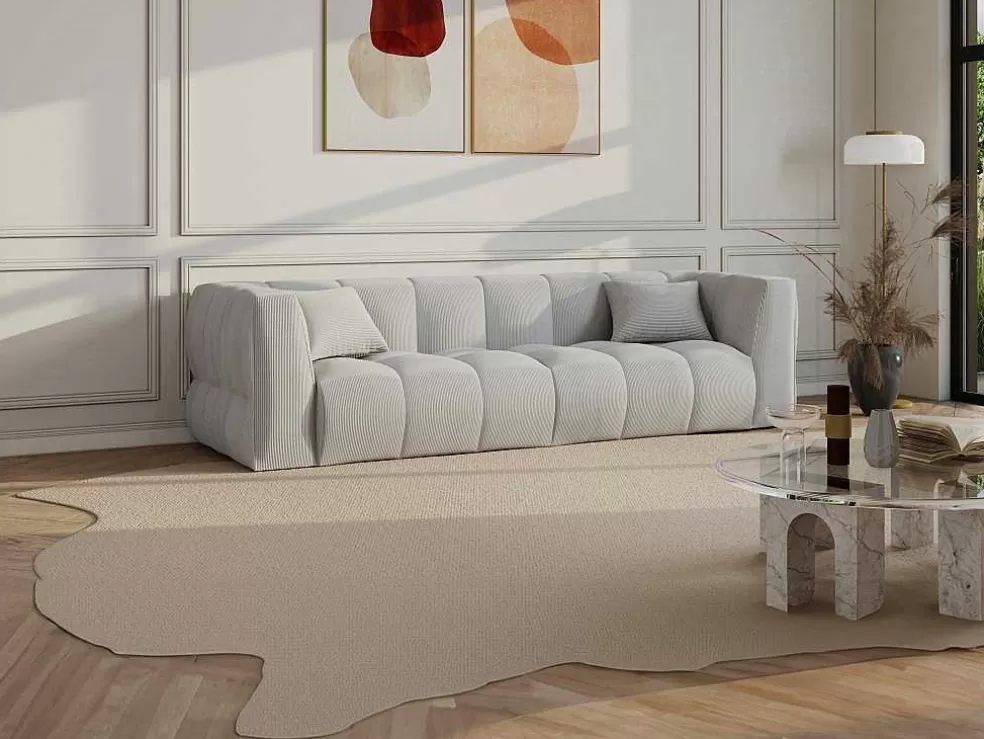 Maison Céphy Sofá De 4 Lugares Veludo Canelado Cinza-Claro - Naemia De Maison Cephy* Sofá De 4 Lugares