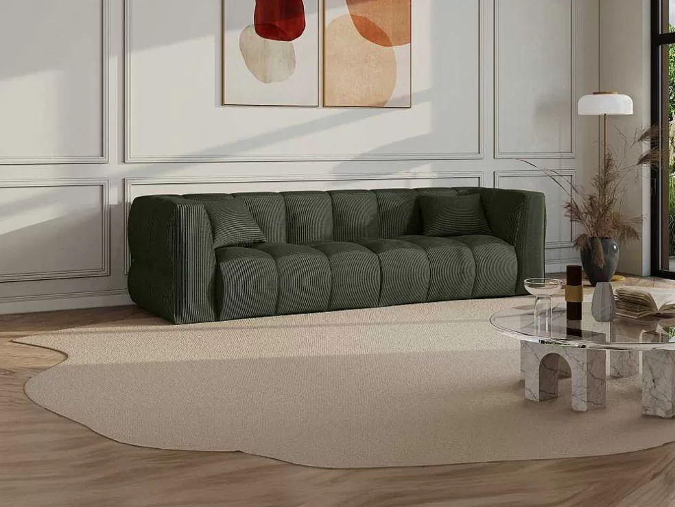Maison Céphy Sofá De 4 Lugares Veludo Canelado Verde - Naemia De Maison Cephy* Sofá De 4 Lugares