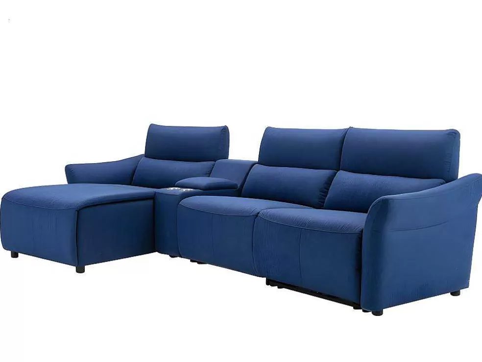 Vente-unique Sofá De Canto Articulado Eletrico Em Tecido Cor Azul De Canto Esquerdo - Eivor* Sofá De Relaxamento Eletrico
