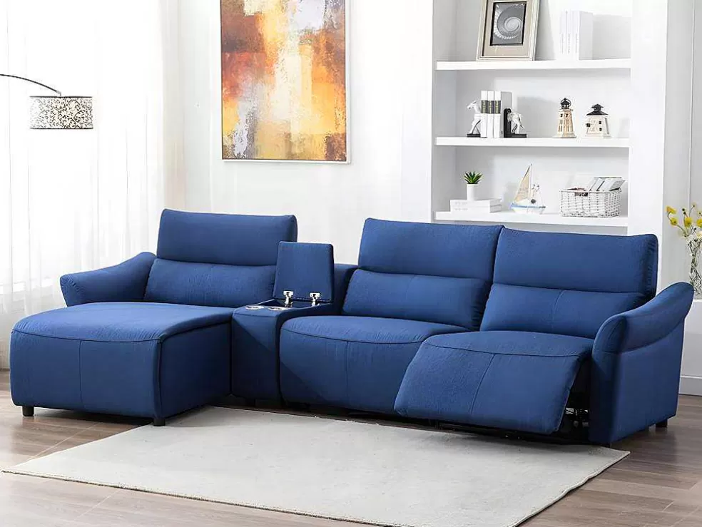 Vente-unique Sofá De Canto Articulado Eletrico Em Tecido Cor Azul De Canto Esquerdo - Eivor* Sofá De Relaxamento Eletrico