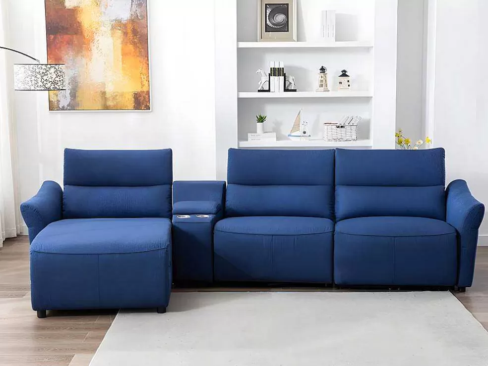Vente-unique Sofá De Canto Articulado Eletrico Em Tecido Cor Azul De Canto Esquerdo - Eivor* Sofá De Relaxamento Eletrico
