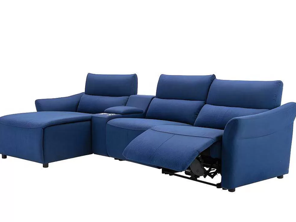 Vente-unique Sofá De Canto Articulado Eletrico Em Tecido Cor Azul De Canto Esquerdo - Eivor* Sofá De Relaxamento Eletrico