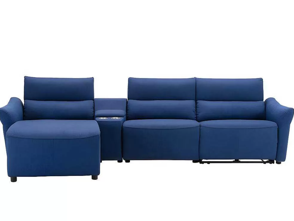 Vente-unique Sofá De Canto Articulado Eletrico Em Tecido Cor Azul De Canto Esquerdo - Eivor* Sofá De Relaxamento Eletrico