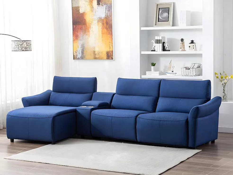 Vente-unique Sofá De Canto Articulado Eletrico Em Tecido Cor Azul De Canto Esquerdo - Eivor* Sofá De Relaxamento Eletrico
