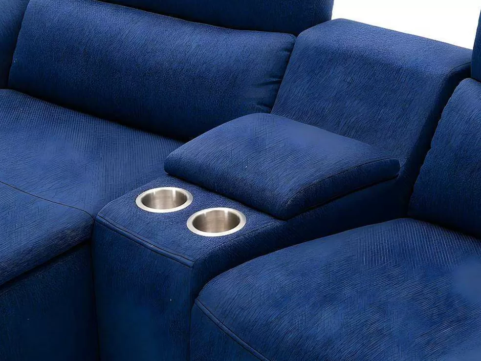 Vente-unique Sofá De Canto Articulado Eletrico Em Tecido Cor Azul De Canto Esquerdo - Eivor* Sofá De Relaxamento Eletrico