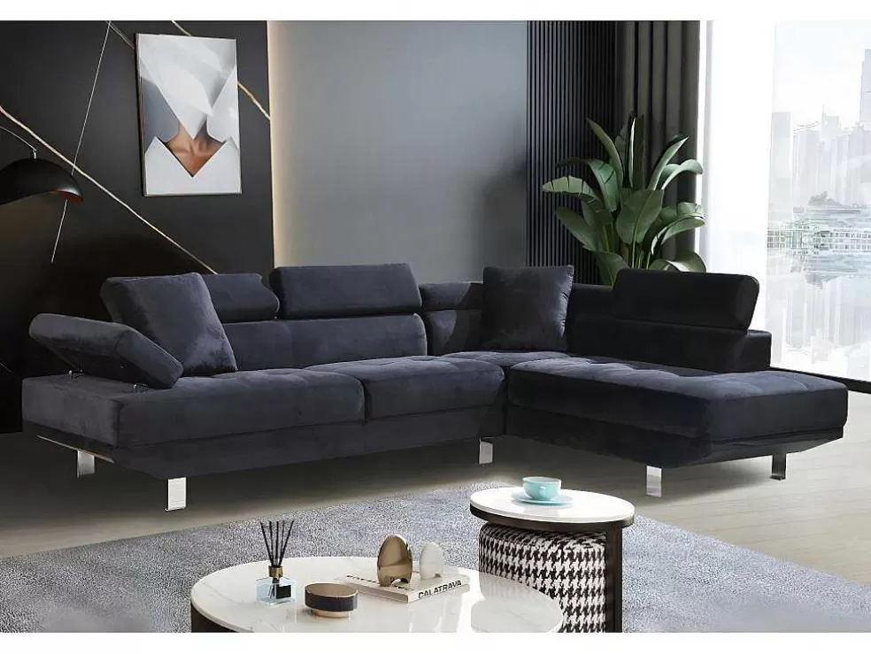 Saldosystocks Sofá De Canto Chaise Longue Executive Preto 262X190Cm Vista Frontal Lado Direito* Sofá