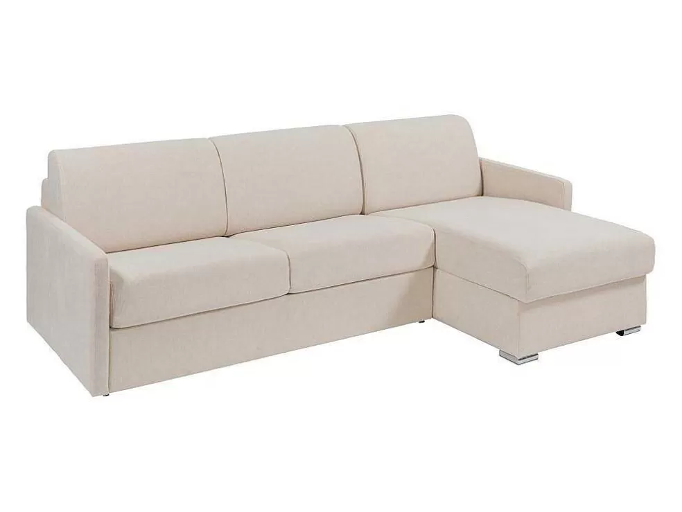 Vente-unique Sofá De Canto Convertivel Abertura Rapida E Reversivel Tecido Bege, Cama 140 Cm E Colchão 22 Cm - Calife* Sofá Cama De Abertura Rapida