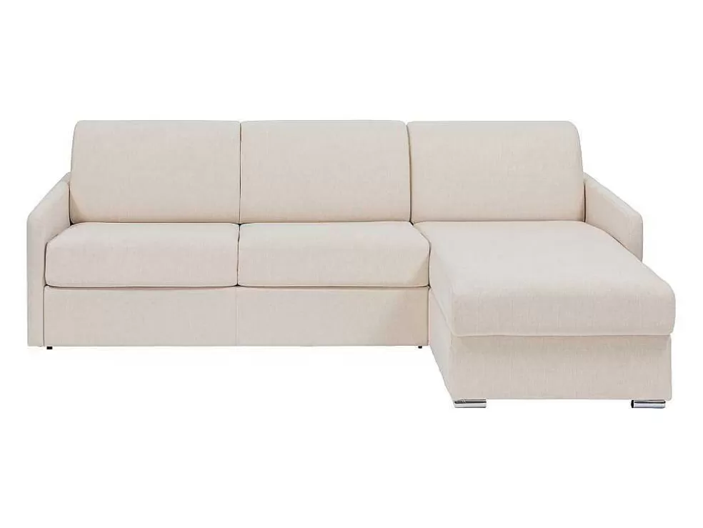 Vente-unique Sofá De Canto Convertivel Abertura Rapida E Reversivel Tecido Bege, Cama 140 Cm E Colchão 14 Cm - Calife* Sofá Cama De Abertura Rapida