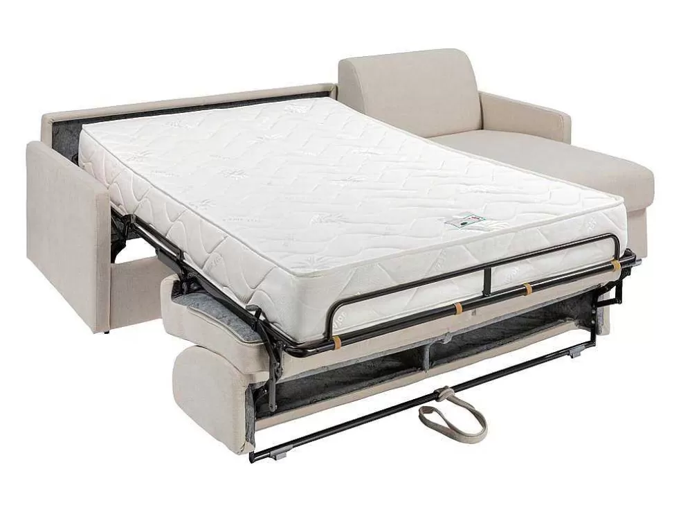 Vente-unique Sofá De Canto Convertivel Abertura Rapida E Reversivel Tecido Bege, Cama 140 Cm E Colchão 22 Cm - Calife* Sofá Cama De Abertura Rapida