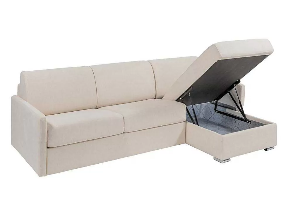 Vente-unique Sofá De Canto Convertivel Abertura Rapida E Reversivel Tecido Bege, Cama 140 Cm E Colchão 22 Cm - Calife* Sofá Cama De Abertura Rapida