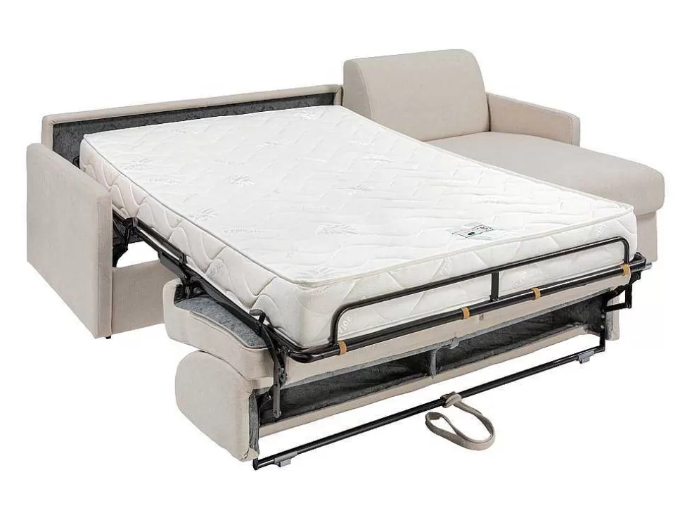 Vente-unique Sofá De Canto Convertivel Abertura Rapida E Reversivel Tecido Bege, Cama 140 Cm E Colchão 18 Cm - Calife* Sofá Cama De Abertura Rapida
