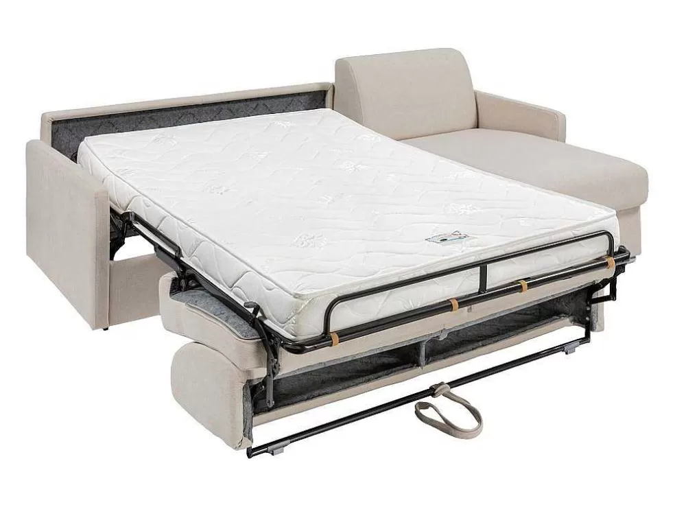 Vente-unique Sofá De Canto Convertivel Abertura Rapida E Reversivel Tecido Bege, Cama 140 Cm E Colchão 14 Cm - Calife* Sofá Cama De Abertura Rapida