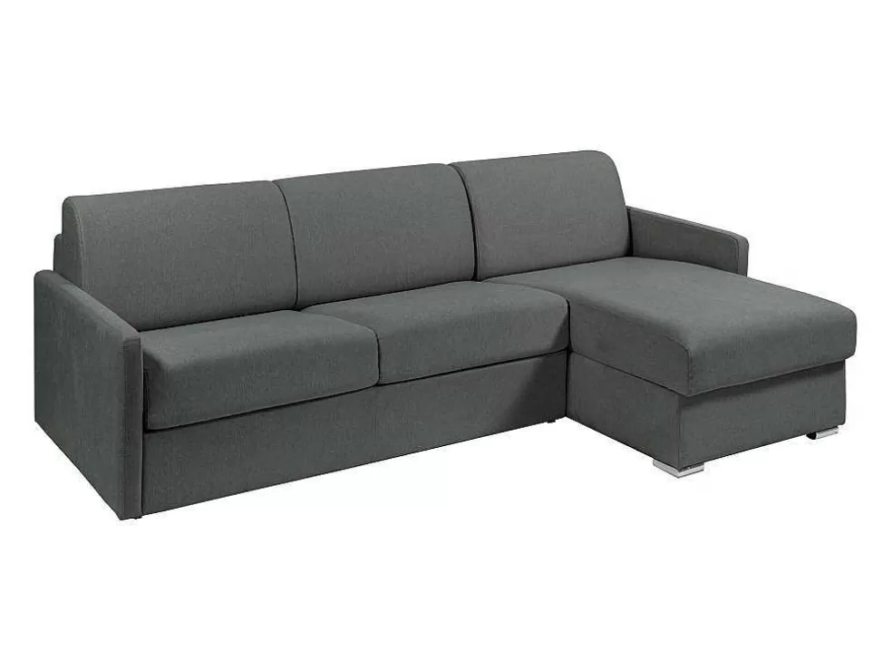 Vente-unique Sofá De Canto Convertivel Abertura Rapida E Reversivel Tecido Cinza, Cama 140 Cm E Colchão 14 Cm - Calife* Sofá Cama De Abertura Rapida