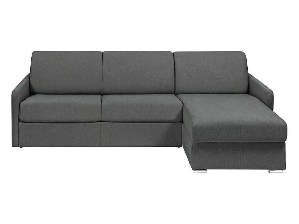 Vente-unique Sofá De Canto Convertivel Abertura Rapida E Reversivel Tecido Cinza, Cama 140 Cm E Colchão 18 Cm - Calife* Sofá Cama De Abertura Rapida