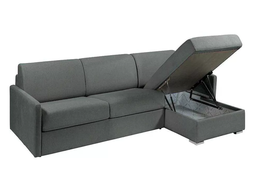 Vente-unique Sofá De Canto Convertivel Abertura Rapida E Reversivel Tecido Cinza, Cama 140 Cm E Colchão 14 Cm - Calife* Sofá Cama De Abertura Rapida
