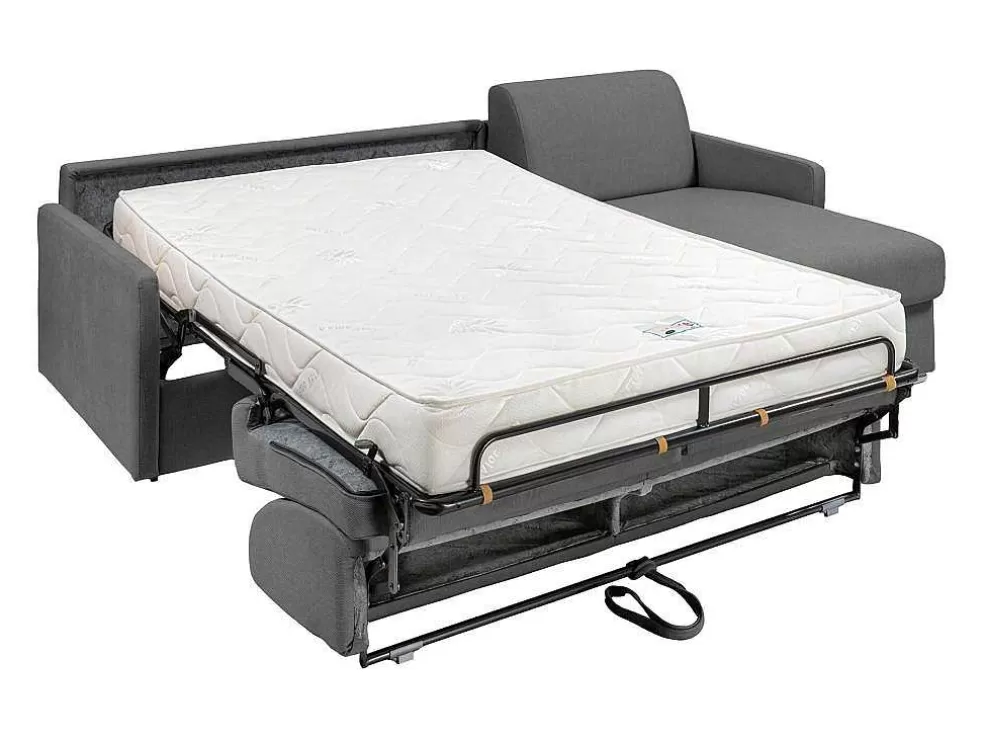 Vente-unique Sofá De Canto Convertivel Abertura Rapida E Reversivel Tecido Cinza, Cama 140 Cm E Colchão 18 Cm - Calife* Sofá Cama De Abertura Rapida