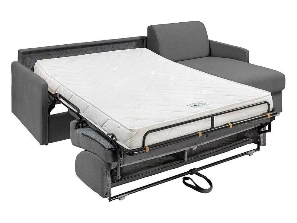 Vente-unique Sofá De Canto Convertivel Abertura Rapida E Reversivel Tecido Cinza, Cama 140 Cm E Colchão 14 Cm - Calife* Sofá Cama De Abertura Rapida
