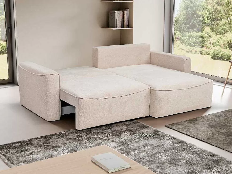 Vente-unique Sofá De Canto Convertivel E Reversivel Em Tecido Texturado Bege - Asturio* Sofá De 4 Lugares