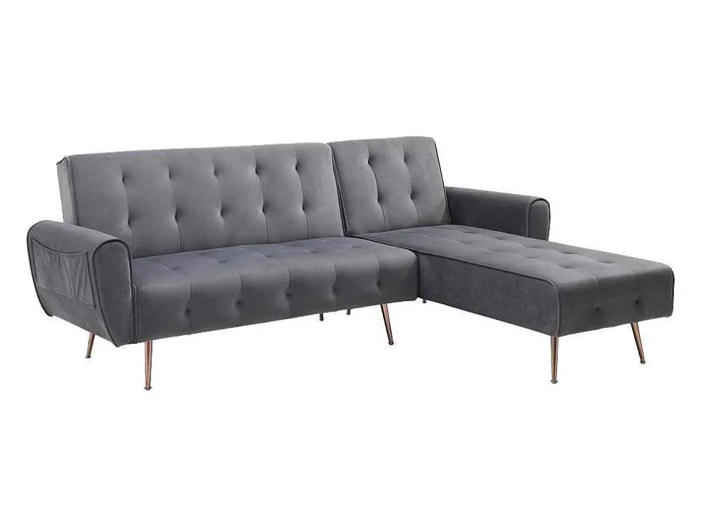 Vente-unique Sofá De Canto Convertivel E Reversivel Em Veludo Antracite - Polani* Sofá Cama Clic-Clac E Dobravel