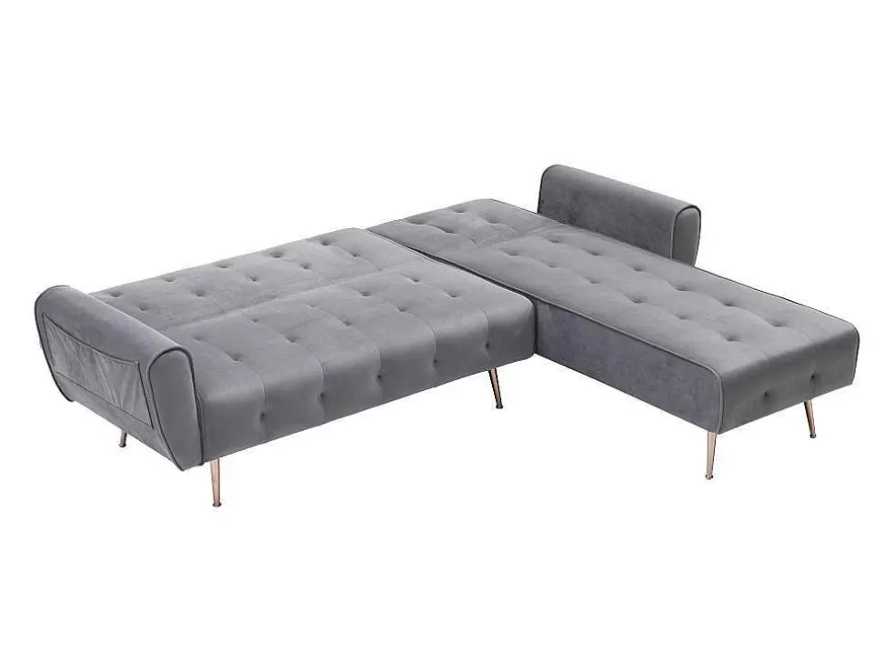 Vente-unique Sofá De Canto Convertivel E Reversivel Em Veludo Antracite - Polani* Sofá Cama Clic-Clac E Dobravel