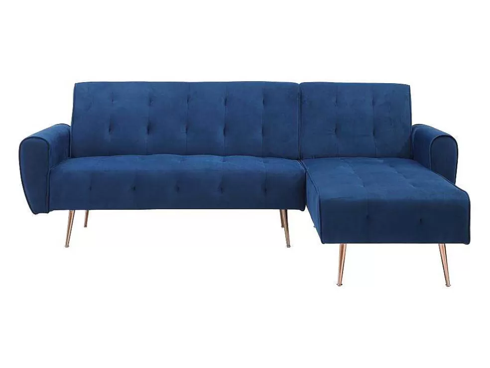 Vente-unique Sofá De Canto Convertivel E Reversivel Em Veludo Azul-Escuro - Polani* Sofá De Canto