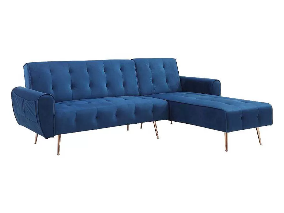 Vente-unique Sofá De Canto Convertivel E Reversivel Em Veludo Azul-Escuro - Polani* Sofá De Canto